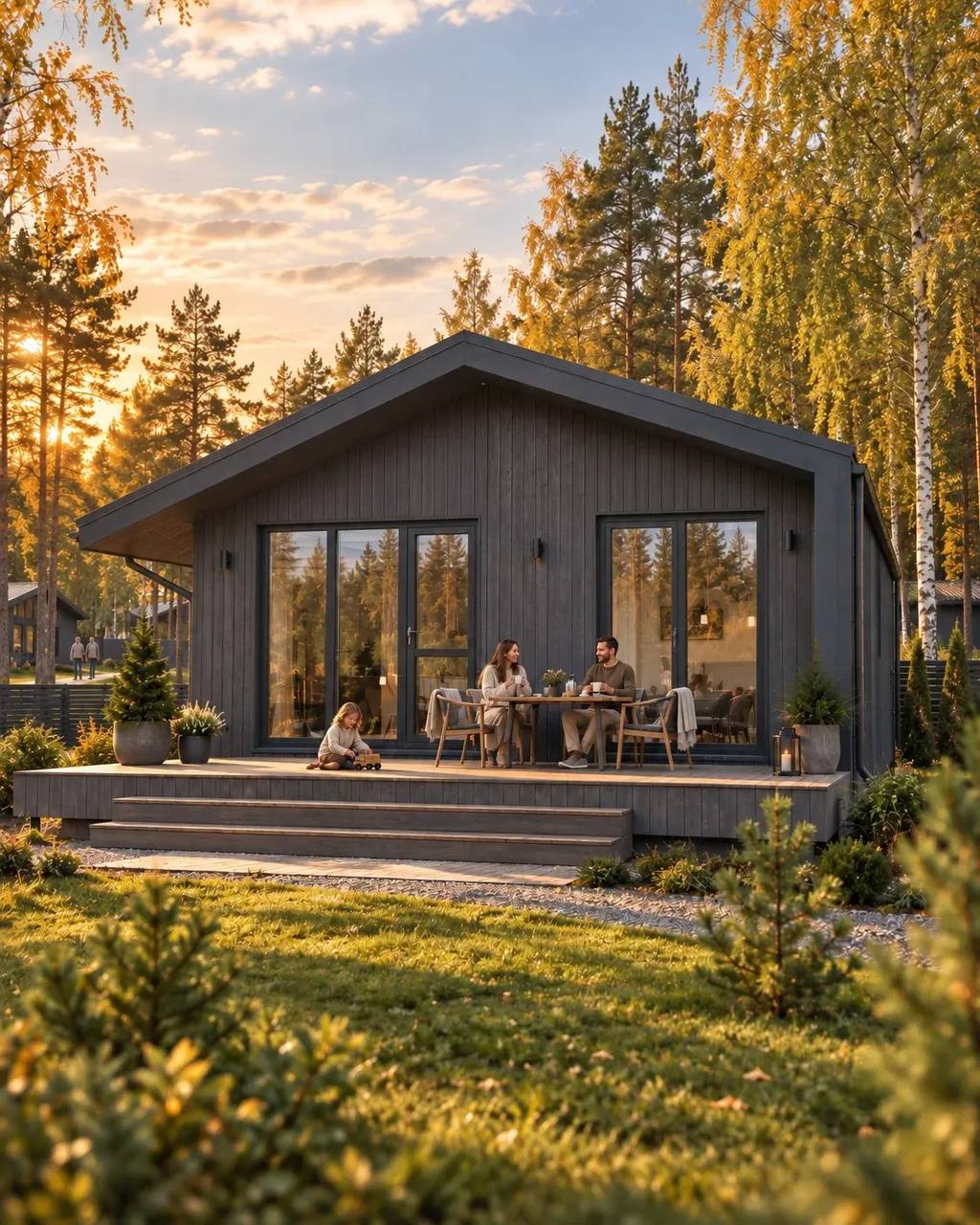 Семья на террасе своего дома в OZERO PARK